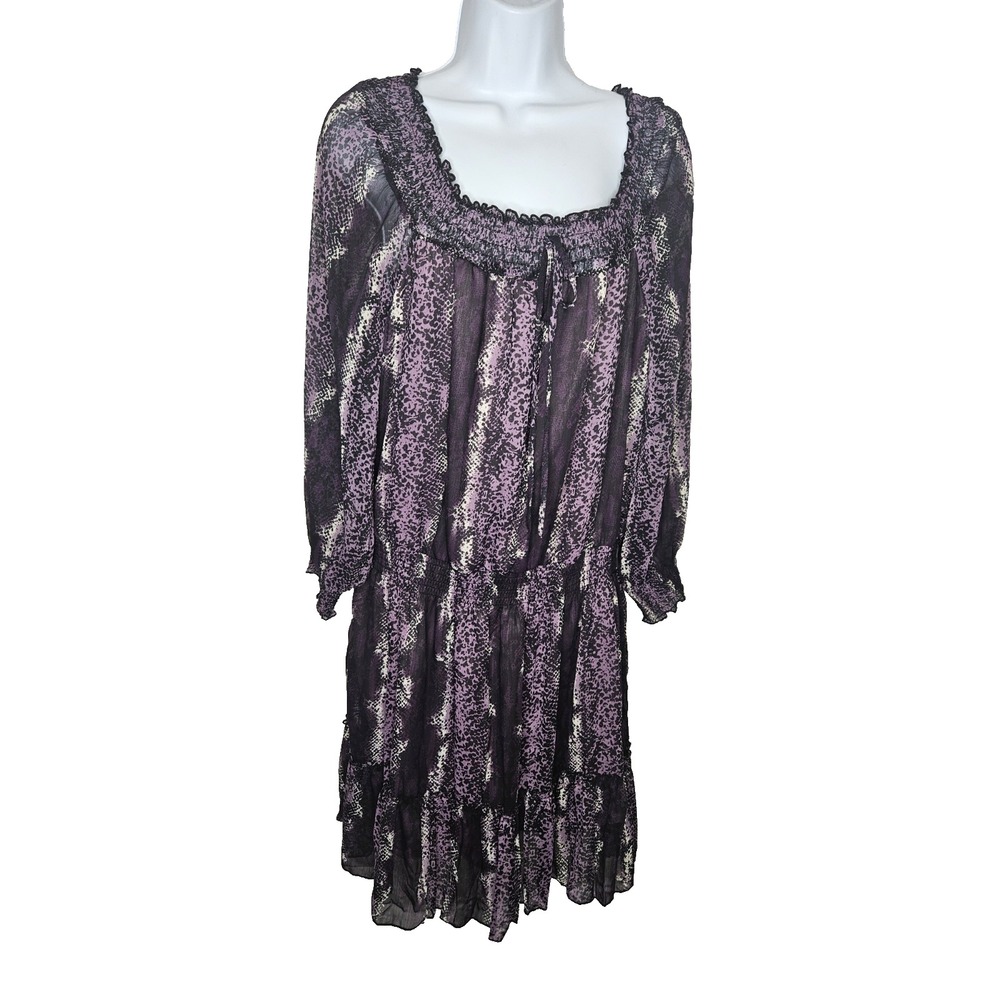 Xhilaration Purple Black Animal Print Boho Mini Dress Long Sleeve XL